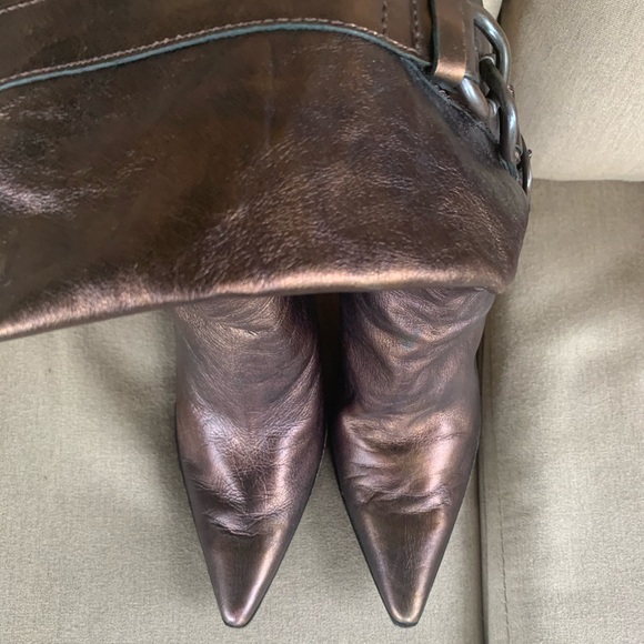 Nine West 7 1/2 bronze heeled cowboy boots pointed - Picture 4 of 4